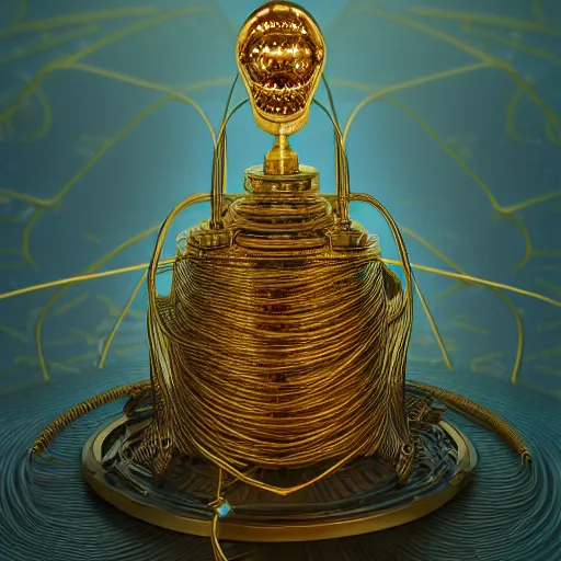 Prompt: computer deity by jeffrey smith and wlop and gustave dore, polished gold wires, circuitry, code, binary, cryptonomicon, dmt entity, vray, 3 d concept render, scientifically accurate, artstation, intricate, beautiful, look at that detail!