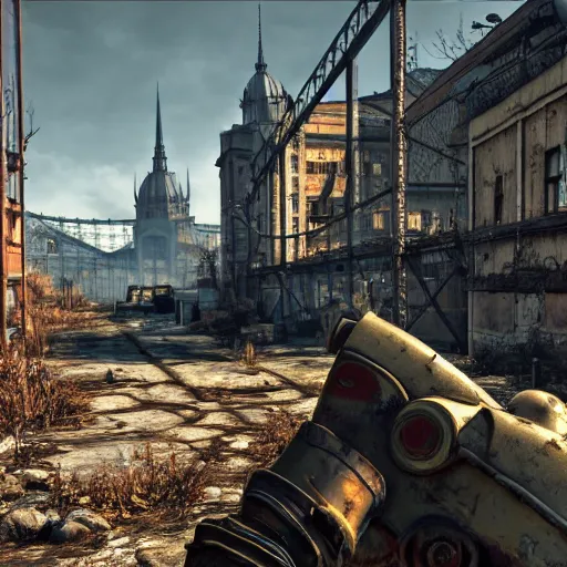 Image similar to fallout 5 set in budapest, game screenshot, 4 k, high detail