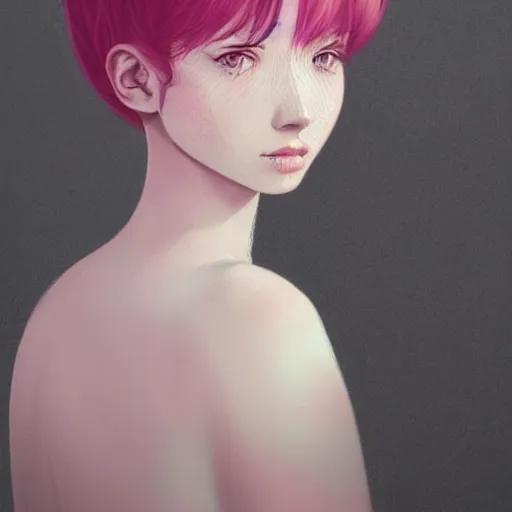 Prompt: girl portrait, head and shoulders, matte print, pastel pink, digital art, cute freckles, digital painting, fan art, elegant, pixiv, by Ilya Kuvshinov, daily deviation, IAMAG