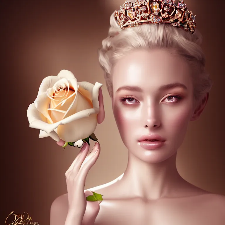 Image similar to wonderful princess with a clear skin ornate of cream liquid semi transparent roses, 8 k gorgeous delicate cream detailed, accent white lighting, dramatic light, octane render