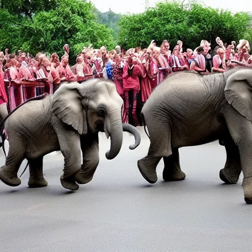 Prompt: 'techno viking' leads a parade of elephants