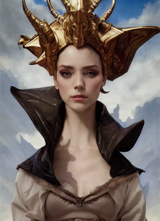 Prompt: royal cleric demon half human, elegant, wearing a bomber jacket, armor, hyper realistic, white horns, extremely detailed, dnd character art portrait, fantasy art,, dramatic lighting, vivid colors, artstation, by edgar maxence and caravaggio and michael whelan and delacroix, lois van baarle and bouguereau