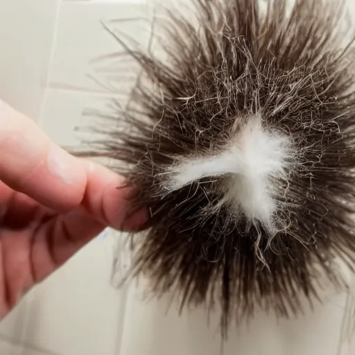 Image similar to mess of hair hairball on shower wall. tangled strands of hair. hair fell off a human and she stuck it to the wall.