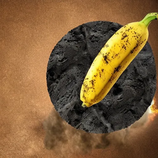 Prompt: an asteroid shaped as a banana destroying earth