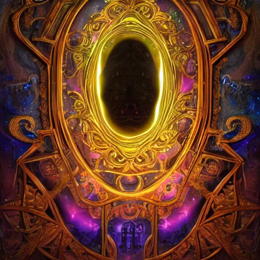 Prompt: a spell binding mirror, glowing magical symbols surrounding the mirror, epic mystical background by Keith Thompson and Christopher Bretz, highly detailed, digital painting, HDRI, vivid colors, high contrast, 8k resolution, intricate, photorealistic, smooth