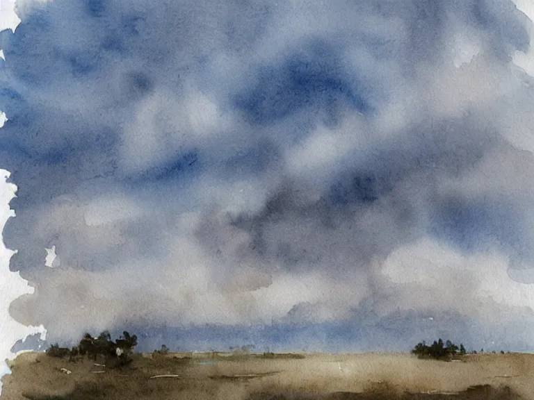 Prompt: blue sky, some clouds, watercolor, muted colors, by by jean - baptiste monge