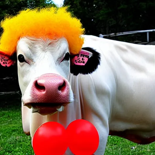 Image similar to cow dressed as a clown