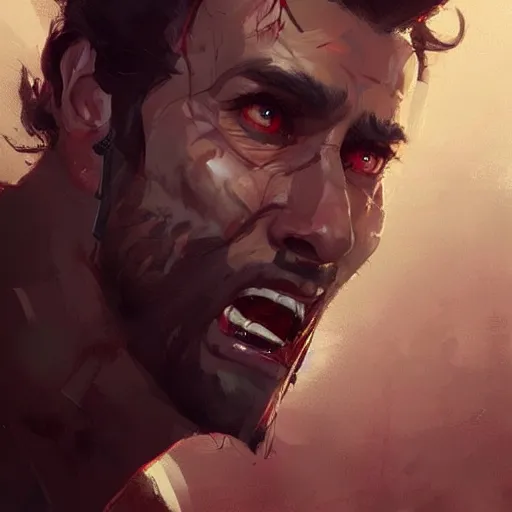 Image similar to portrait of Ash Williams, art by Greg Rutkowski, matte painting, trending on artstation