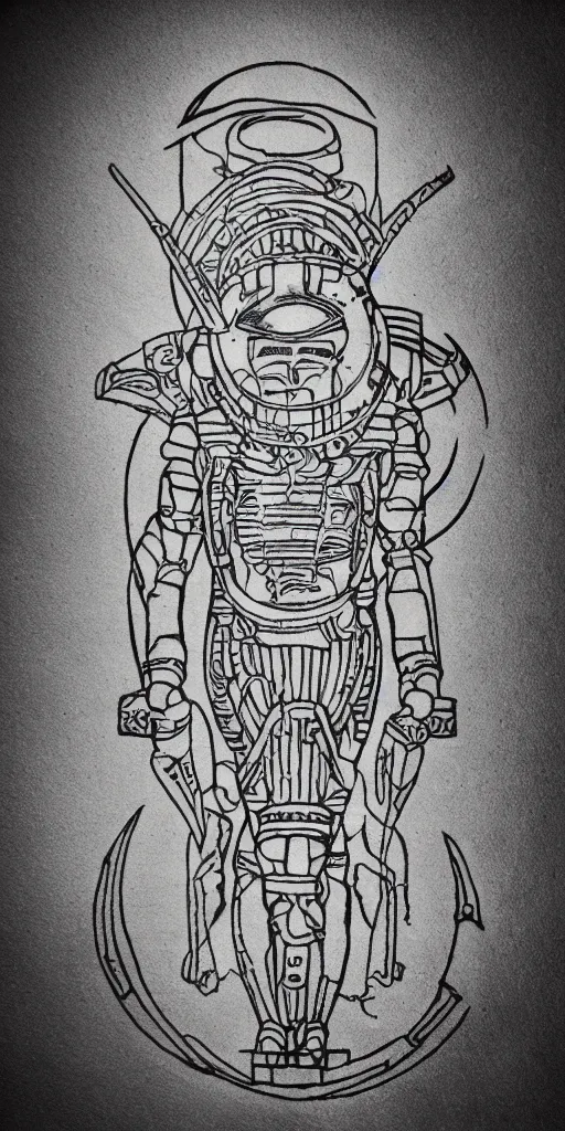 tattoo stencil of an ancient astronaut, very detailed,, Stable Diffusion