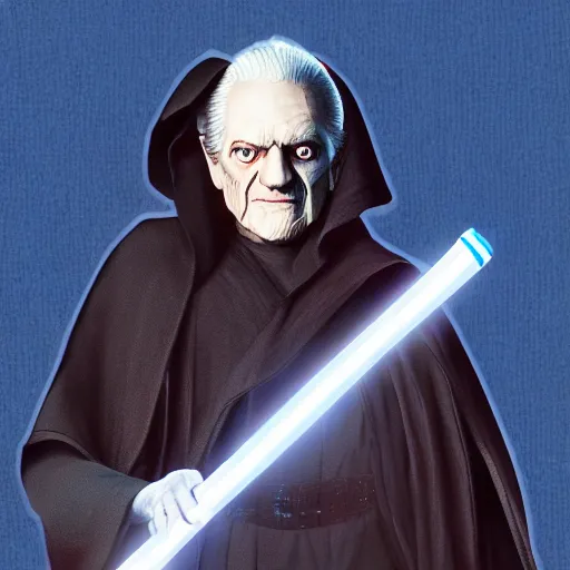 Prompt: palpatine holding a giant pencil