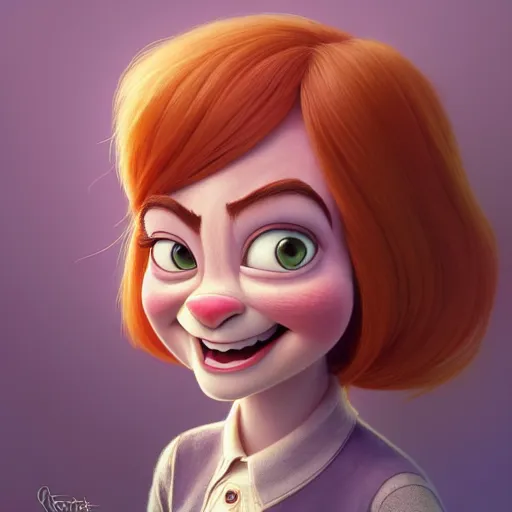 Prompt: portrait of a cartoon emma stone smiling, medium shot, zootopia, fantasy, intricate, cinematic lighting, digital painting, artstation, concept art, smooth, sharp focus, pixar zootopia illustration, art by artgerm and greg rutkowski and disney, detailed textures, award winning portrait studio lighting by jessica rossier and brian froud and gaston bussiere