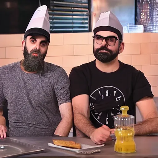 Image similar to ethan klein and keemstar on an episode of hell's kitchen