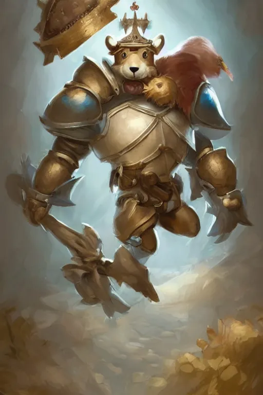 Image similar to cute little anthropomorphic bear knight wearing a cape and a crown, tiny, small, miniature bear, baby animal, short, pale blue armor, cute and adorable, pretty, beautiful, DnD character art portrait, matte fantasy painting, DeviantArt Artstation, by Jason Felix by Steve Argyle by Tyler Jacobson by Peter Mohrbacher, cinematic lighting