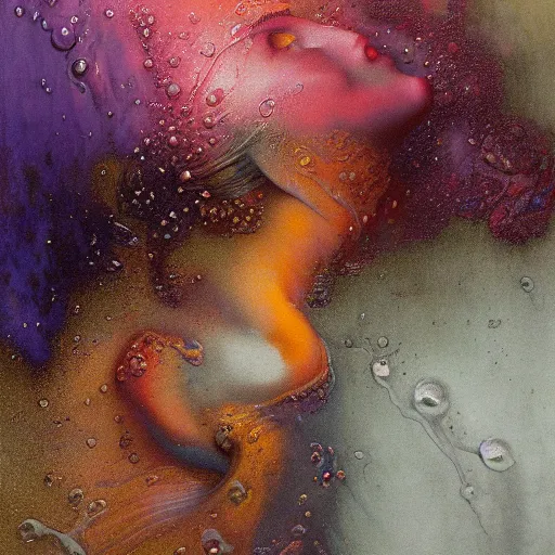 Image similar to beautiful liquid marble texture with big oil bubbles. harmonic chromatic tones coloured abstraction with purple splashes. ultradetailed realistic art. jean - dragan bibin, beksinski, zawadzki, shaun downey, zoey frank, phil hale, james gurney, frank frazetta, jehan georges vibert, daniel e. greene