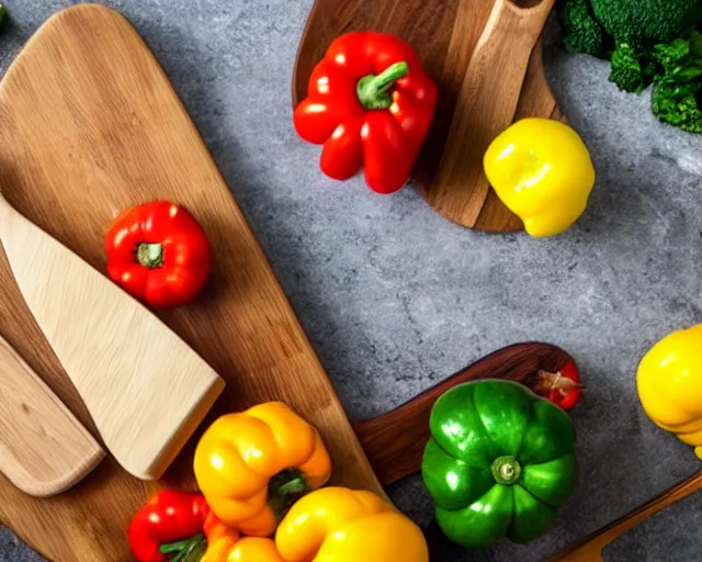 Image similar to 9 0 degrees fov, first person point of view of me chopping vegetables on a chopping board