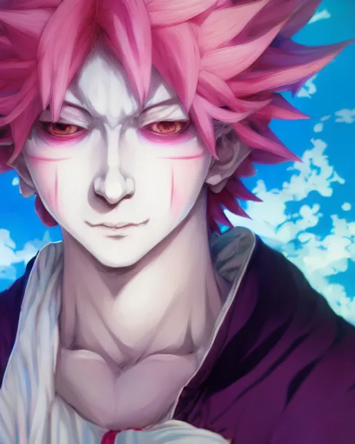 Prompt: extremely attractive soft feminine male jester / fool anime character screenshot, nagito komaeda and hisoka, anime, intricate, sharp focus, illustration, highly detailed, digital painting, cell shaded, concept art, matte, male art by ilya kuvshinov and kyoto animation and wlop, ruan jia and greg rutkowski, studio quality, masterpiece