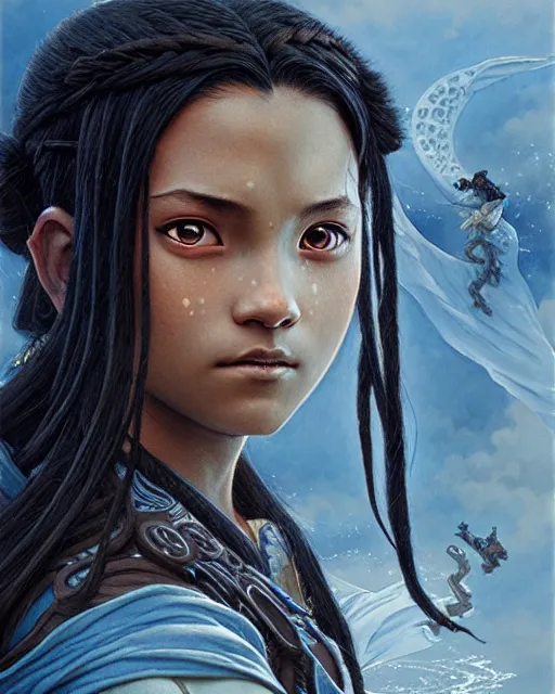 Prompt: katara from avatar the last airbender, character portrait, portrait, close up, concept art, intricate details, highly detailed by greg rutkowski, michael whelan and gustave dore