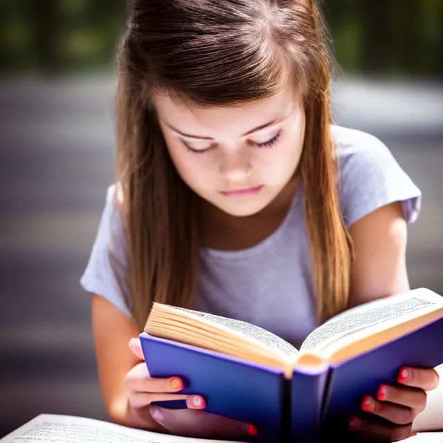 Prompt: photo of a girl reading a book, highly detailed, 4 k, hdr, smooth, sharp focus, high resolution, award - winning photo