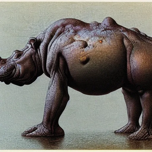 Image similar to a side view of hippopotamus, highly detailed, art by ayami kojima, beksinski, giger