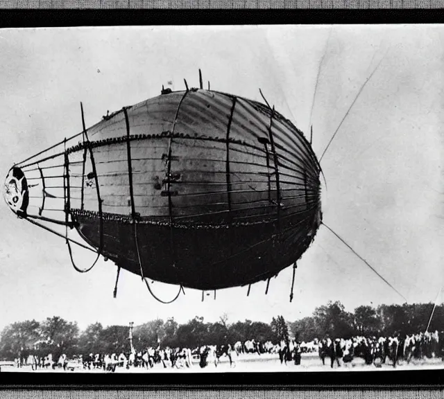 Prompt: a vintage photo of a steampunk airship in the sky.