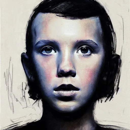 Prompt: portrait of millie bobby brown, artwork by guy denning,