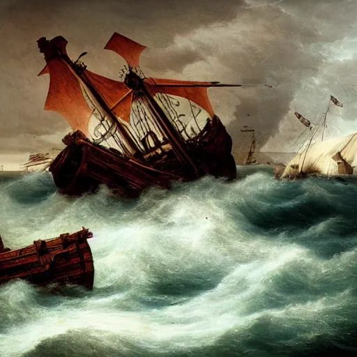 Prompt: medieval shipwreck in storm