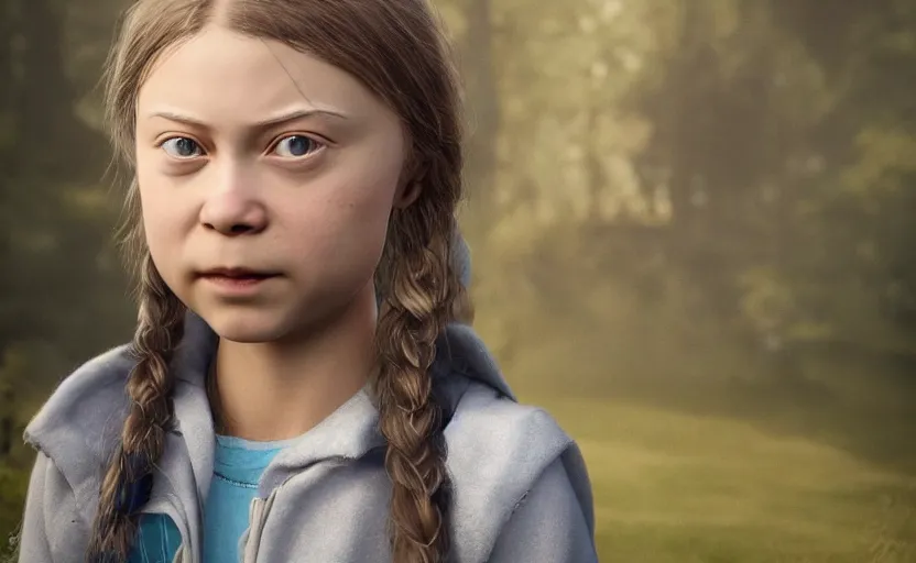 Image similar to a portrait of greta thunberg in the style of hans zatzka, high details, cinematic, 8 k resolution, beautiful detailed, artstation trending, octane render, unreal engine