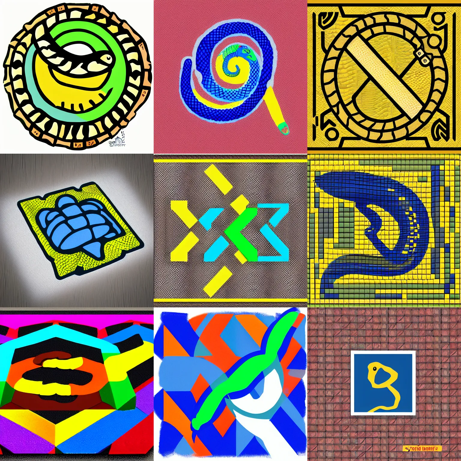 Prompt: python logo, blockwork art bold colours