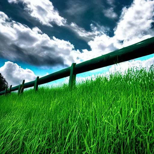 Prompt: a spiked fence in the clouds, cyber green background, hyper realistic 4k