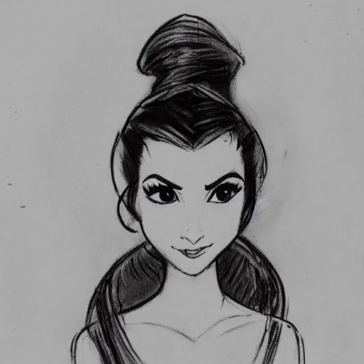 Image similar to milt kahl sketch of victoria justice with done up hair, tendrils covering face and ponytail as princess padme from star wars episode 3