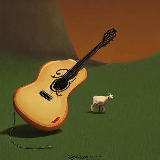 Image similar to cow playing a guitar by gediminas pranckevicius