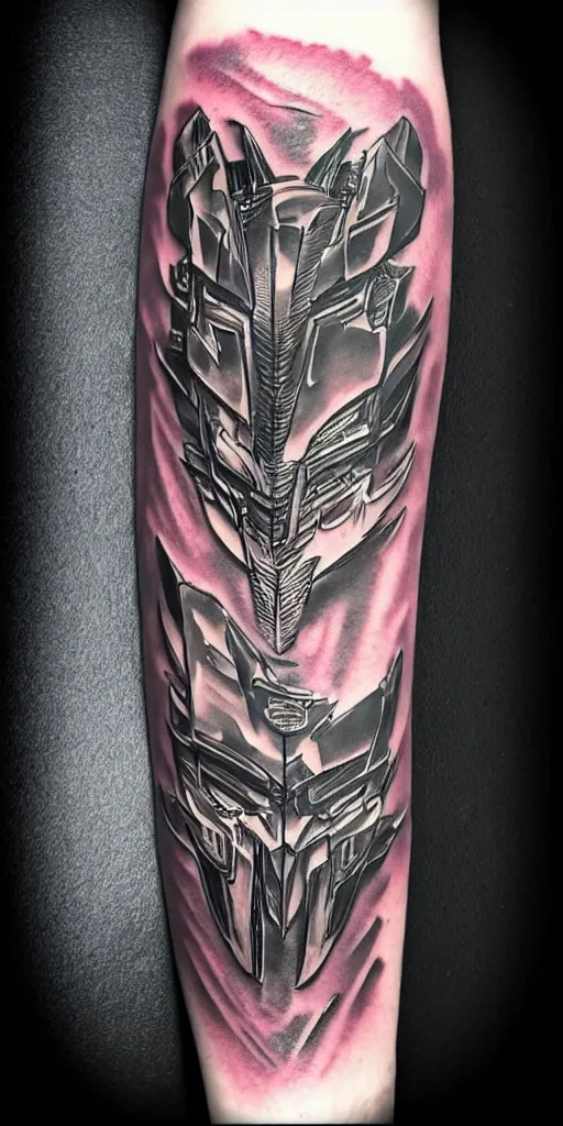 Image similar to decepticon and transformers tattoo, intricate, sharp, high detailed, high contrast, 1 st winner, trending, polkadot grunge