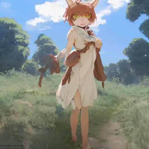 Image similar to a digital art of cute fluffy anthropomorphic caracal wearing toga, ancient greek city, sunny day, by greg rutkowski and makoto shinkai, krenz cushart and mucha and akihito yoshida and, long shot, back lighting, detailed, 4 k resolution, trending on art station