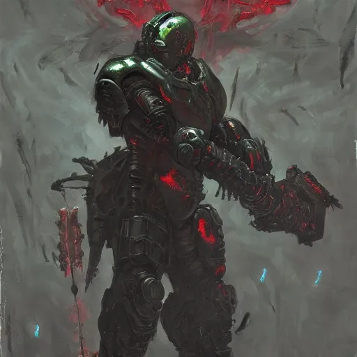 Image similar to doom slayer, painted by tsutomu nihei, painted by stanley lau