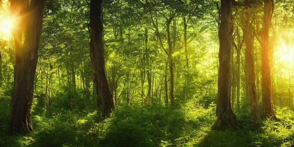 Prompt: A beautiful forest with sunlight