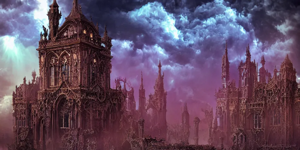 Prompt: [ palate ] [ nebulous energy ] [ muted neon colors ] intricate giant gothic victorian style gateway to another dimension, paisley cloud pattern, god at the gate, award winning composition, vibrant neon nebulous clouds, symmetrical details, hyper realistic illustration, radiant light rays, photorealistic illustration, intricate and fine details, volumetric lighting, artstation