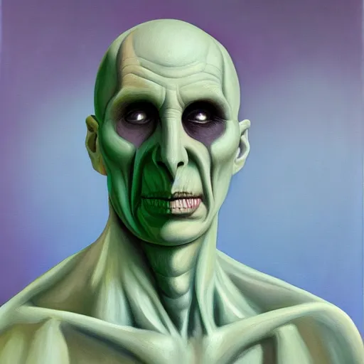 Prompt: A very detailed surreal fantasy oil painting of Lord Voldemort by Manjit Bawa, trending on artstation, ultraviolette color scheme