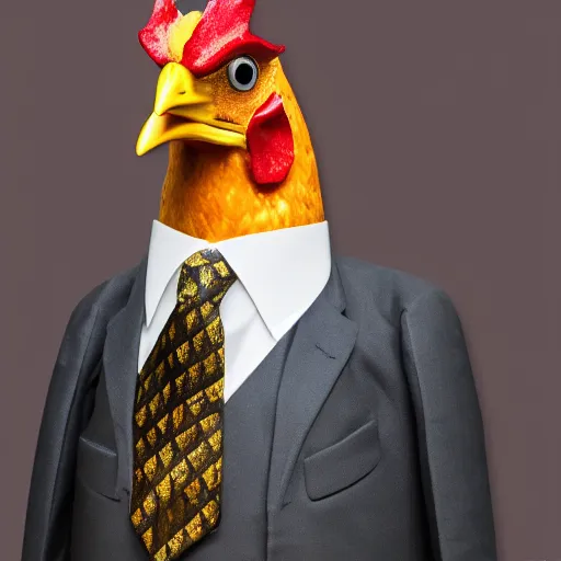 Image similar to a high quality photo of a chicken wearing a suit, 8k, Greg Rutkowsky