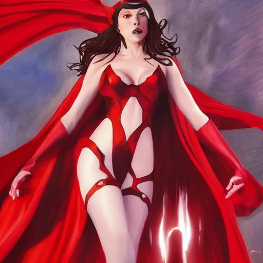 Image similar to the scarlet witch from marvel comics, artstation hall of fame gallery, editors choice, #1 digital painting of all time, most beautiful image ever created, emotionally evocative, greatest art ever made, lifetime achievement magnum opus masterpiece, the most amazing breathtaking image with the deepest message ever painted, a thing of beauty beyond imagination or words