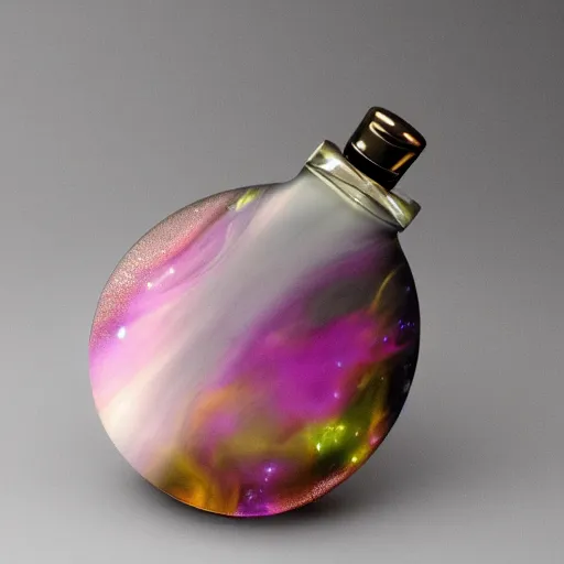 Prompt: Liminal space in outer space,perfume bottle