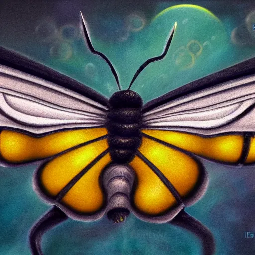 Prompt: cute hybrid bumblebee butterfly anthromorphic creature with wings detailed character concept airbrushed luminescent magical realism painting 4 k