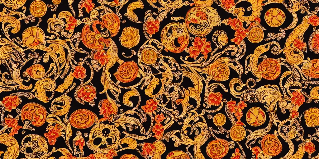 Image similar to versace gucci textile print detailed intricate orange gold black native american navajo digital file high resolution