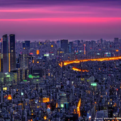 Image similar to The skyline of Tokyo at sunset, photograph, high-resolution, hot on 500px