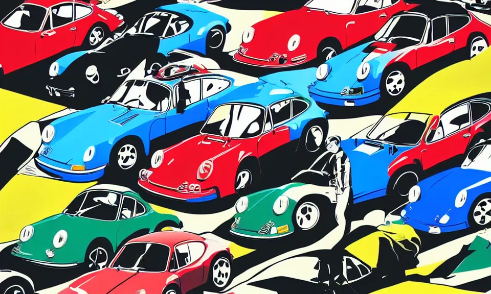 Image similar to pop art illustration of the porsche 9 1 1