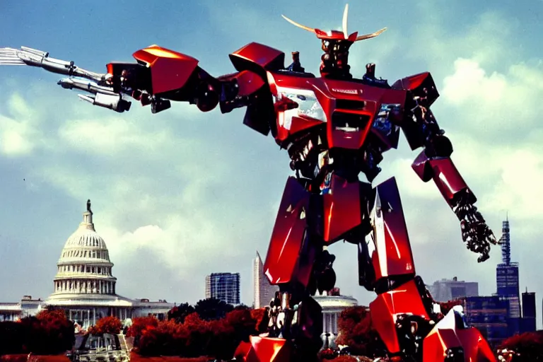 Image similar to Mecha Trump attack Capitol, film still