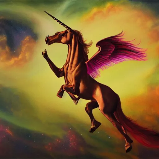 Prompt: an iridescent unicorn with translucent wings eating in a field of marijuana, nebulas is in the sky, oil painting by boris vallejo, concept art, highly detailed, high quality, 8 k,