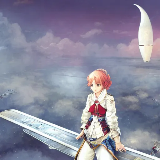 Prompt: character portrait girl of the white herald on an imperial airship, hidari, color page, tankoban, sky, moon, 4 k, tone mapping, akihiko yoshida