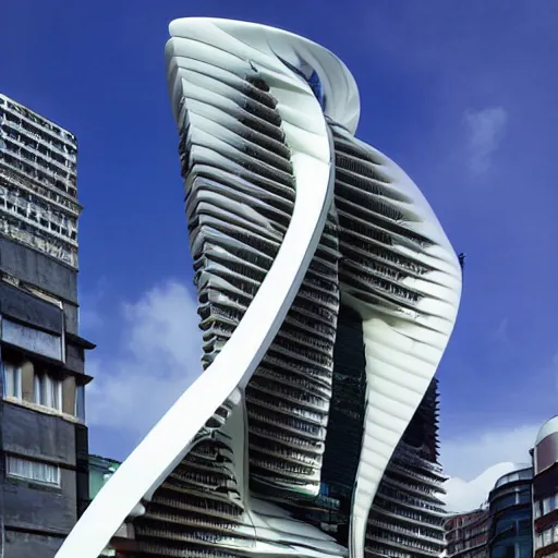 Prompt: Zaha Hadid building combined with an orchid