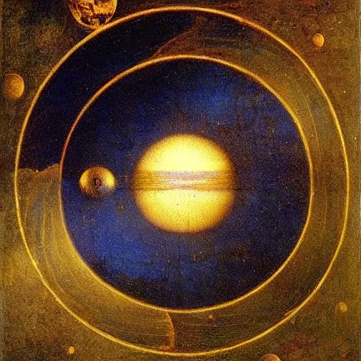 Prompt: a painting by Leonardo Da Vinci of the planet Earth in space
