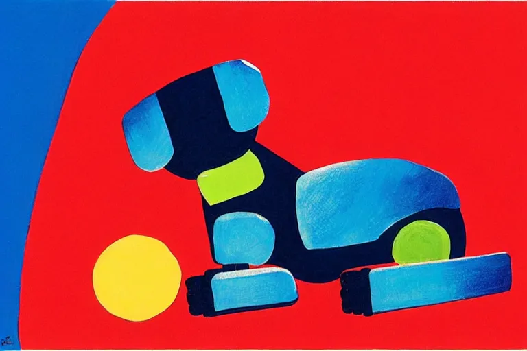 Prompt: a ( ( ( ( ( ( ( cute robot puppy ) ) ) ) ) ) ) illustration by eric carle!!!!!!!!!!!!!!!